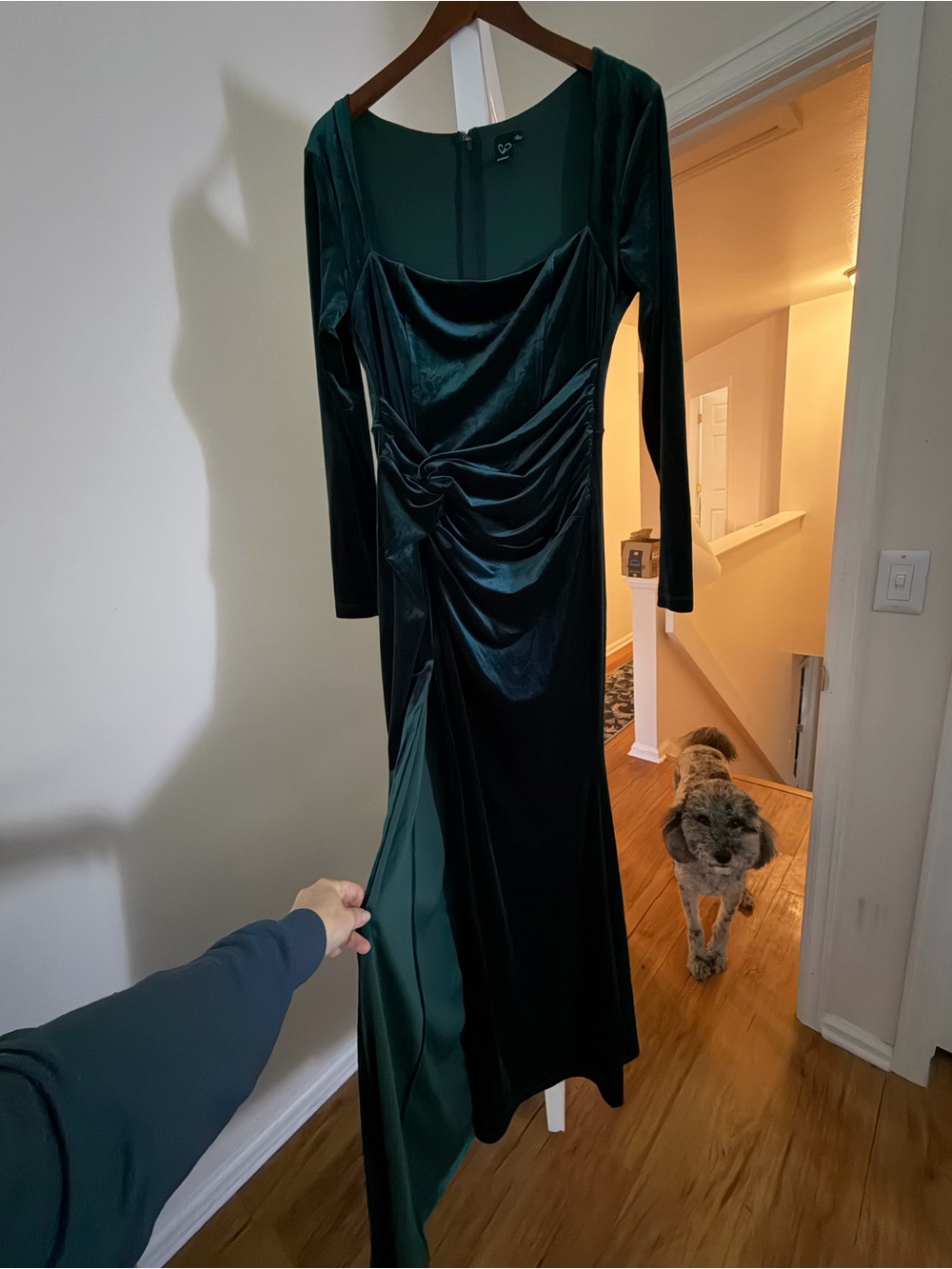 Windsor Green velvet long sleeve dress
